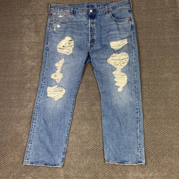 Levi's 501 Jeans Men's 44 x 30 Blue Ripped Cut Distressed Cotton 501 3032 - Picture 1 of 14